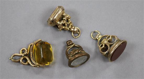 Four assorted 19th century gold plated and overlaid fob seals